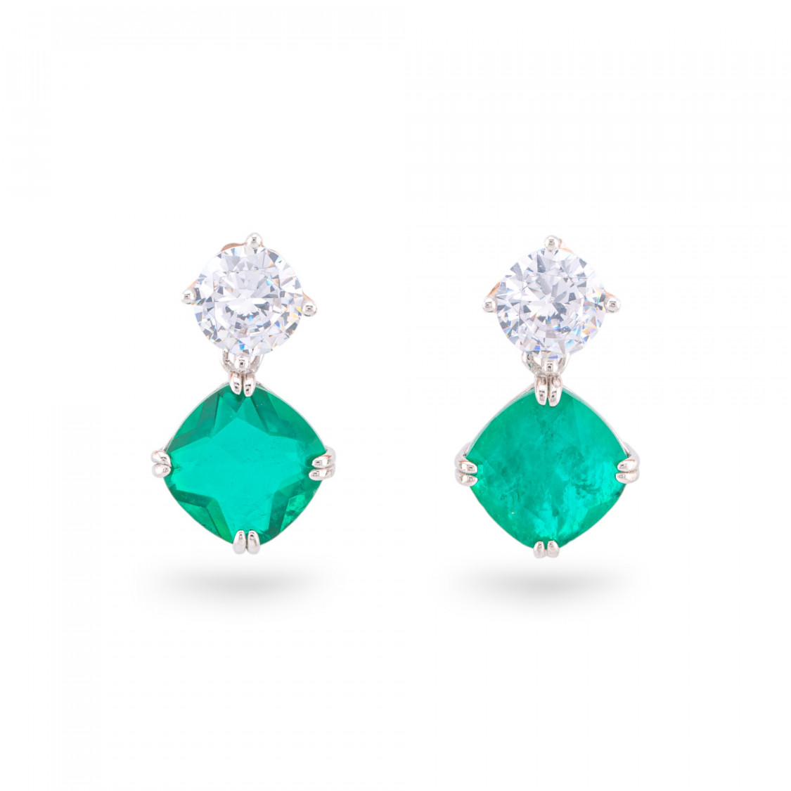 Orecchini Di Argento 925 Con Zirconi E Pietre Incastonate Rombo Rodiato Verde Smeraldo-ORECCHINI ARGENTO 925 LUXE | Worldofjewel.com