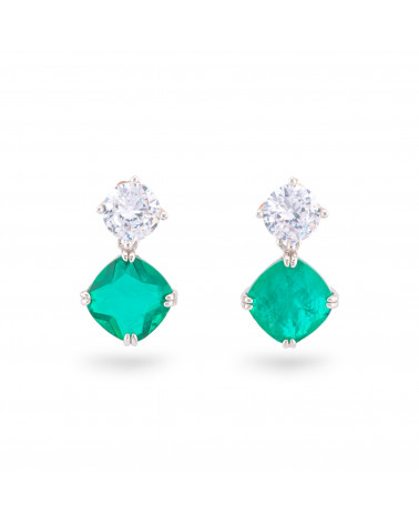 Orecchini Di Argento 925 Con Zirconi E Pietre Incastonate Rombo Rodiato Verde Smeraldo-ORECCHINI ARGENTO 925 LUXE | Worldofjewel.com