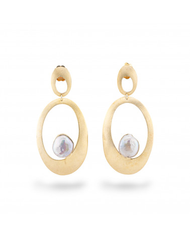 Orecchini Di Argento 925 Made in ITALY Con Perle Di Fiume E Doppio Ovale Dorato-ARGENTO 925 DESIGN ITALY | Worldofjewel.com