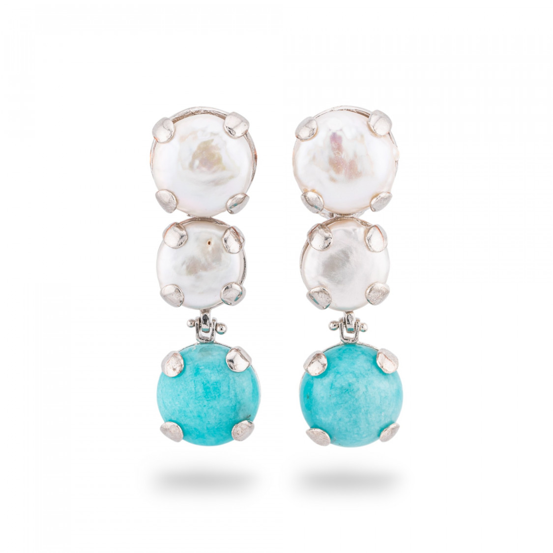 Orecchini Di Argento 925 Made in ITALY Con Perle Di Fiume E Pietre Incastonate Amazzonite-ARGENTO 925 DESIGN ITALY | Worldofjewel.com
