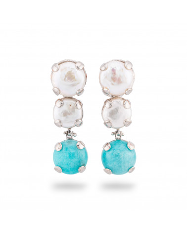 Orecchini Di Argento 925 Made in ITALY Con Perle Di Fiume E Pietre Incastonate Amazzonite-ARGENTO 925 DESIGN ITALY | Worldofjewel.com
