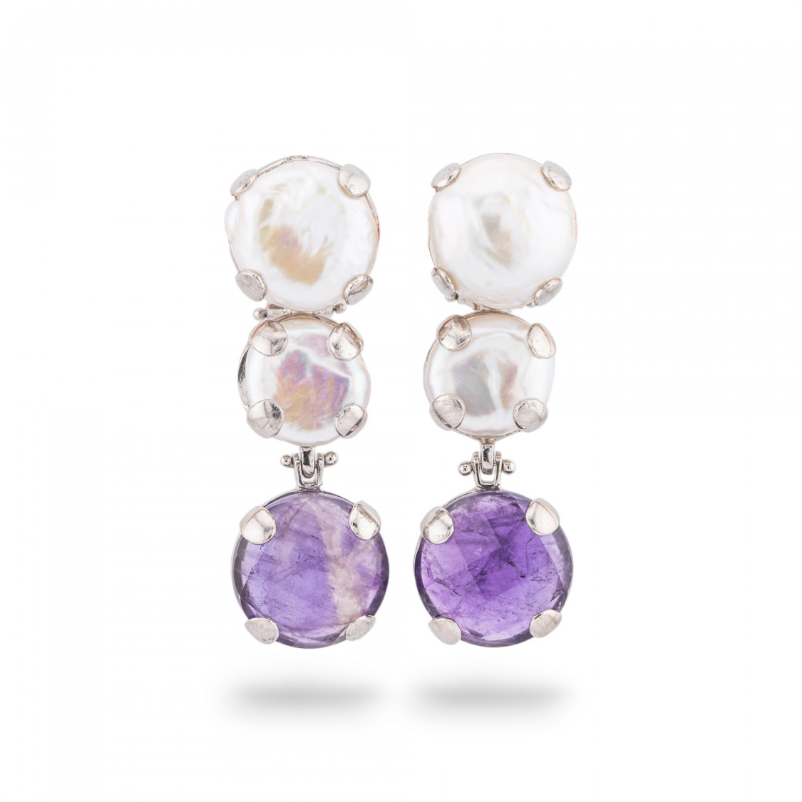 Orecchini Di Argento 925 Made in ITALY Con Perle Di Fiume E Pietre Incastonate Ametista-ARGENTO 925 DESIGN ITALY | Worldofjewel.com