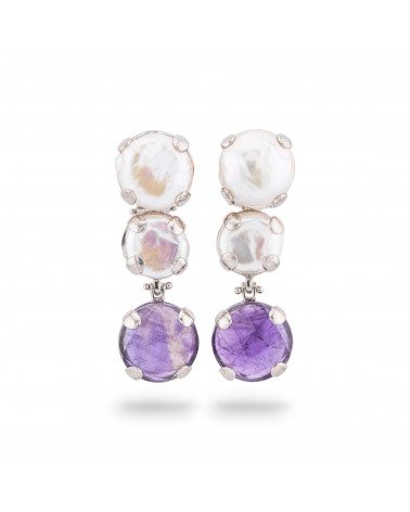 Orecchini Di Argento 925 Made in ITALY Con Perle Di Fiume E Pietre Incastonate Ametista-ARGENTO 925 DESIGN ITALY | Worldofjewel.com