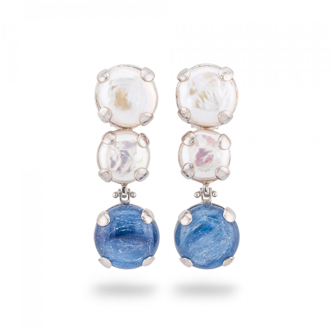 Orecchini Di Argento 925 Made in ITALY Con Perle Di Fiume E Pietre Incastonate Cianite-ARGENTO 925 DESIGN ITALY | Worldofjewel.com