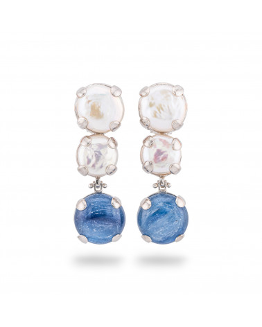 Orecchini Di Argento 925 Made in ITALY Con Perle Di Fiume E Pietre Incastonate Cianite-ARGENTO 925 DESIGN ITALY | Worldofjewel.com