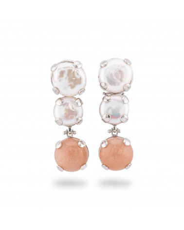 Orecchini Di Argento 925 Made in ITALY Con Perle Di Fiume E Pietre Incastonate Sun Stone-ARGENTO 925 DESIGN ITALY | Worldofjewel.com
