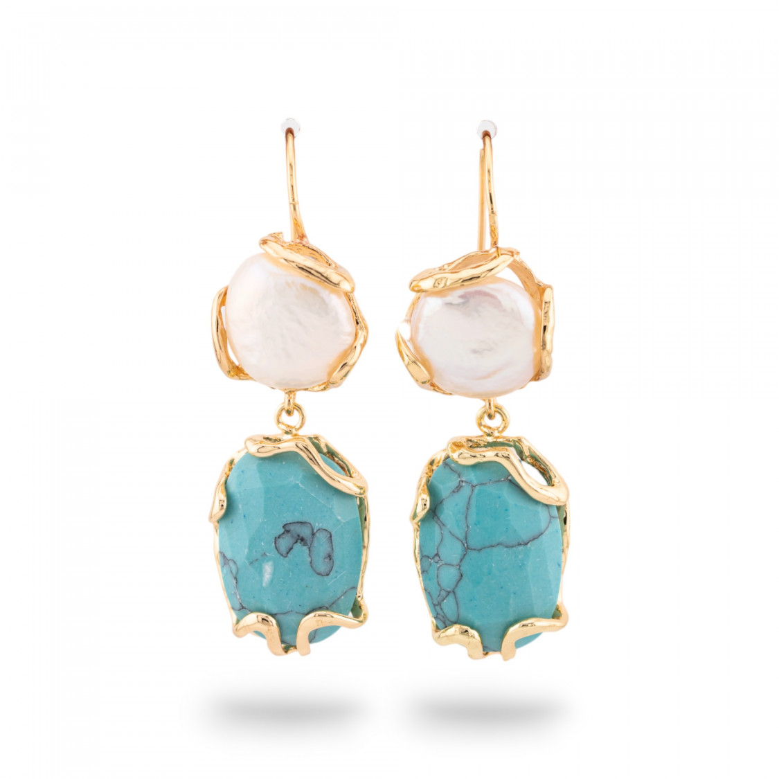 Boucles d'oreilles Bronze avec Perles de Rivière et Oeil de Chat 18x50mm Magnésite-BRONZE CRISTAL | Worldofjewel.com