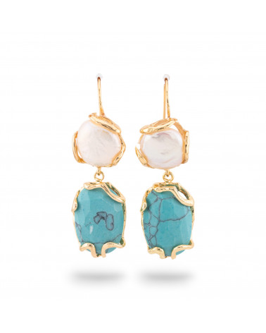 Boucles d'oreilles Bronze avec Perles de Rivière et Oeil de Chat 18x50mm Magnésite-BRONZE CRISTAL | Worldofjewel.com