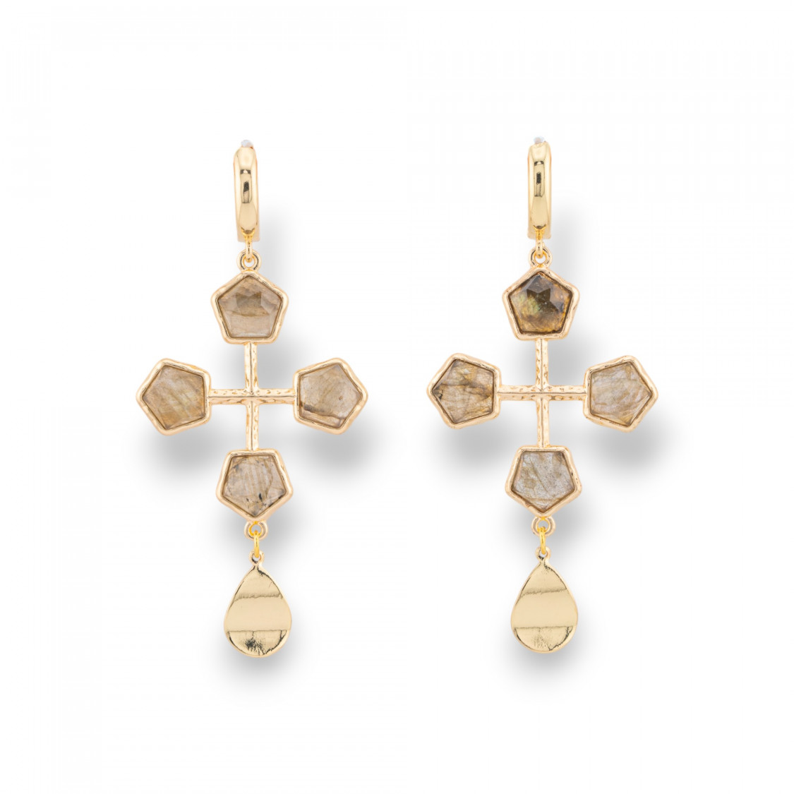 Closed Stud Earrings Cat's Eye Cabochon Set In Golden Bronze Labradorite-CRYSTAL BRONZE | Worldofjewel.com