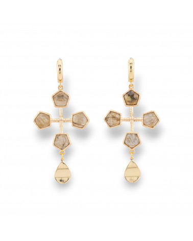 Orecchini Perno Chiuso Di Occhio Di Gatto Con Cabochon Incastonato Su Bronzo Dorato Labradorite-BRONZO CRYSTAL | Worldofjewel.com