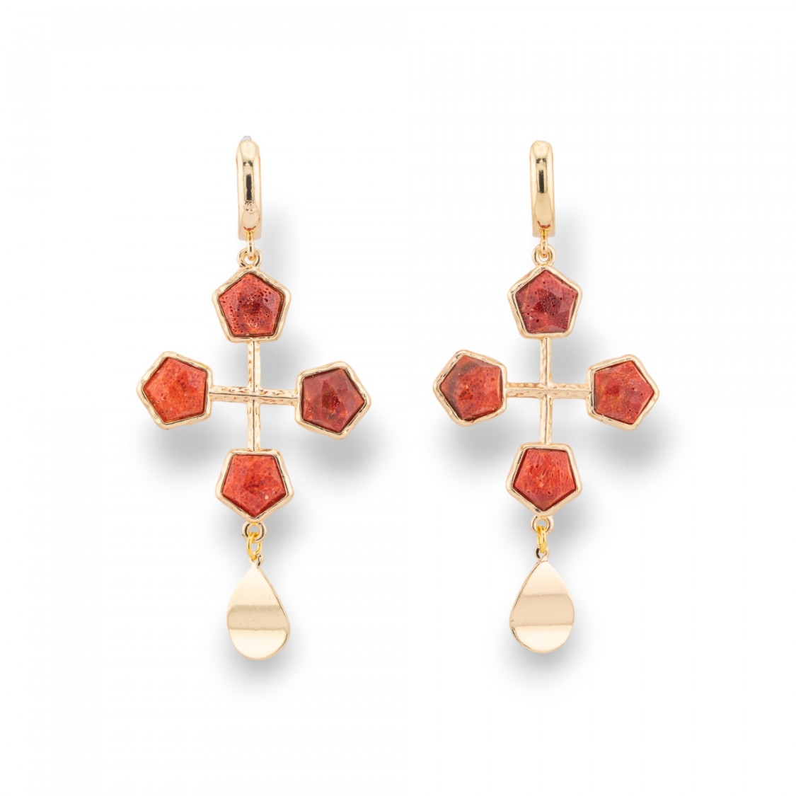 Cat's Eye Closed Stud Earrings With Cabochon Set In Red Gilded Bronze-CRYSTAL BRONZE | Worldofjewel.com