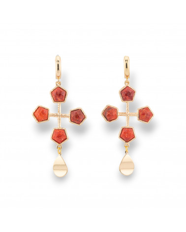 Cat's Eye Closed Stud Earrings With Cabochon Set In Red Gilded Bronze-CRYSTAL BRONZE | Worldofjewel.com