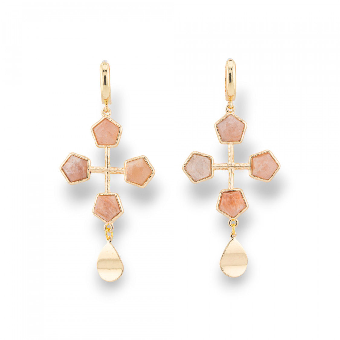 Pendientes cerrados con ojo de gato y cabujón engastados sobre sol de bronce dorado-BRONCE CRISTAL | Worldofjewel.com