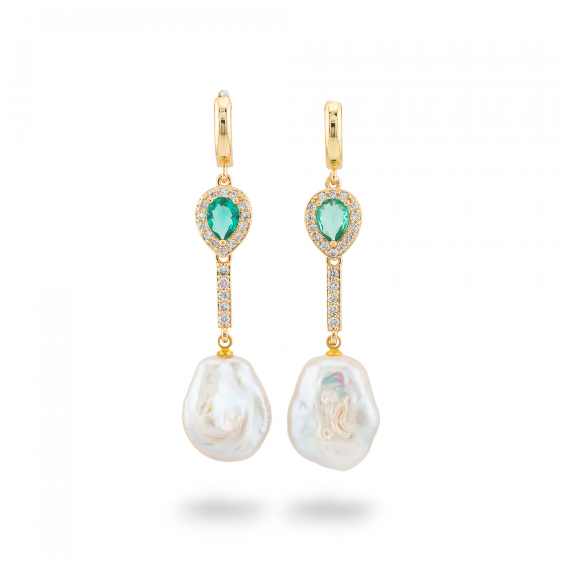 Boucles d'oreilles clous en bronze avec cristaux et pendentif perle de rivière dorée avec goutte d'eau-BRONZE CRISTAL | Worldofjewel.com