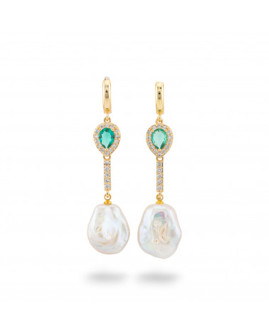 Boucles d'oreilles clous en bronze avec cristaux et pendentif perle de rivière dorée avec goutte d'eau-BRONZE CRISTAL | Worldofjewel.com