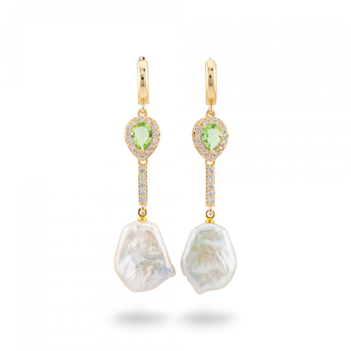 Aretes De Bronce Con Cristales Y Colgante De Perlas Doradas De Río Verde-BRONCE CRISTAL | Worldofjewel.com