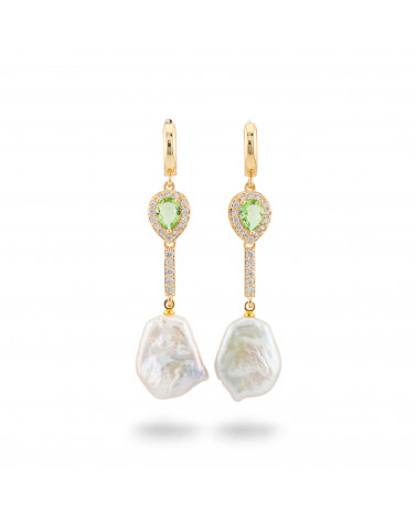 Aretes De Bronce Con Cristales Y Colgante De Perlas Doradas De Río Verde-BRONCE CRISTAL | Worldofjewel.com