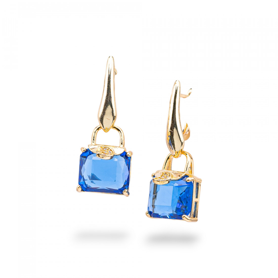 Boucles d'oreilles clous en bronze avec oeil de chat et zircons 14x37mm bleu-ORECCHINI HOT PICKS | Worldofjewel.com