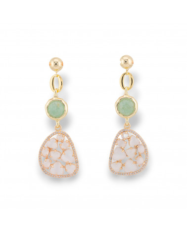 Boucles d'oreilles puces en bronze avec oeil de chat serti et zircons dorés blanc vert-BRONZE CRISTAL | Worldofjewel.com