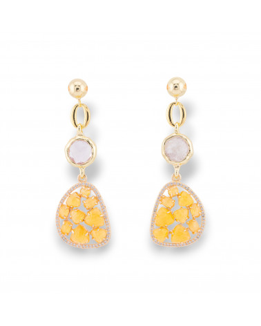 Bronze Stud Earrings With Cat's Eye Set And Yellow Gold Zircons-CRYSTAL BRONZE | Worldofjewel.com