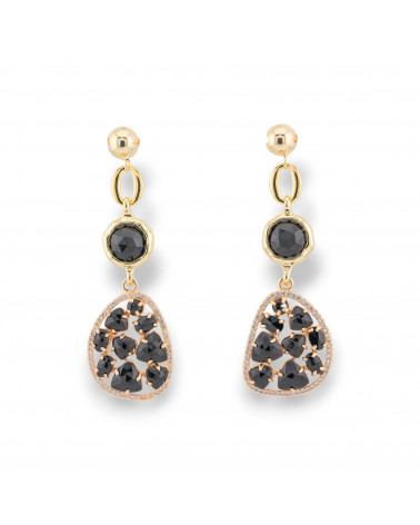Pendientes de Bronce con Juego de Ojo de Gato y Circonitas Doradas Negras-BRONCE CRISTAL | Worldofjewel.com