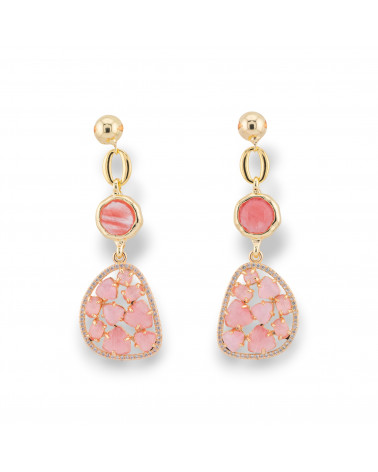 Bronze Stud Earrings With Cat's Eye Set And Rose Gold Zirconia-CRYSTAL BRONZE | Worldofjewel.com