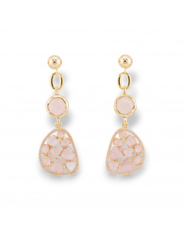 Pendientes Bronce con Juego Ojo de Gato y Circonitas Doradas Rosa Claro-BRONCE CRISTAL | Worldofjewel.com