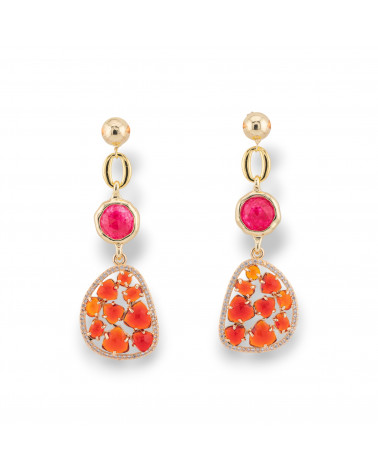 Orecchini Perno Di Bronzo Con Occhio Di Gatto Incastonato e Zirconi Dorato Rosso-BRONZO CRYSTAL | Worldofjewel.com