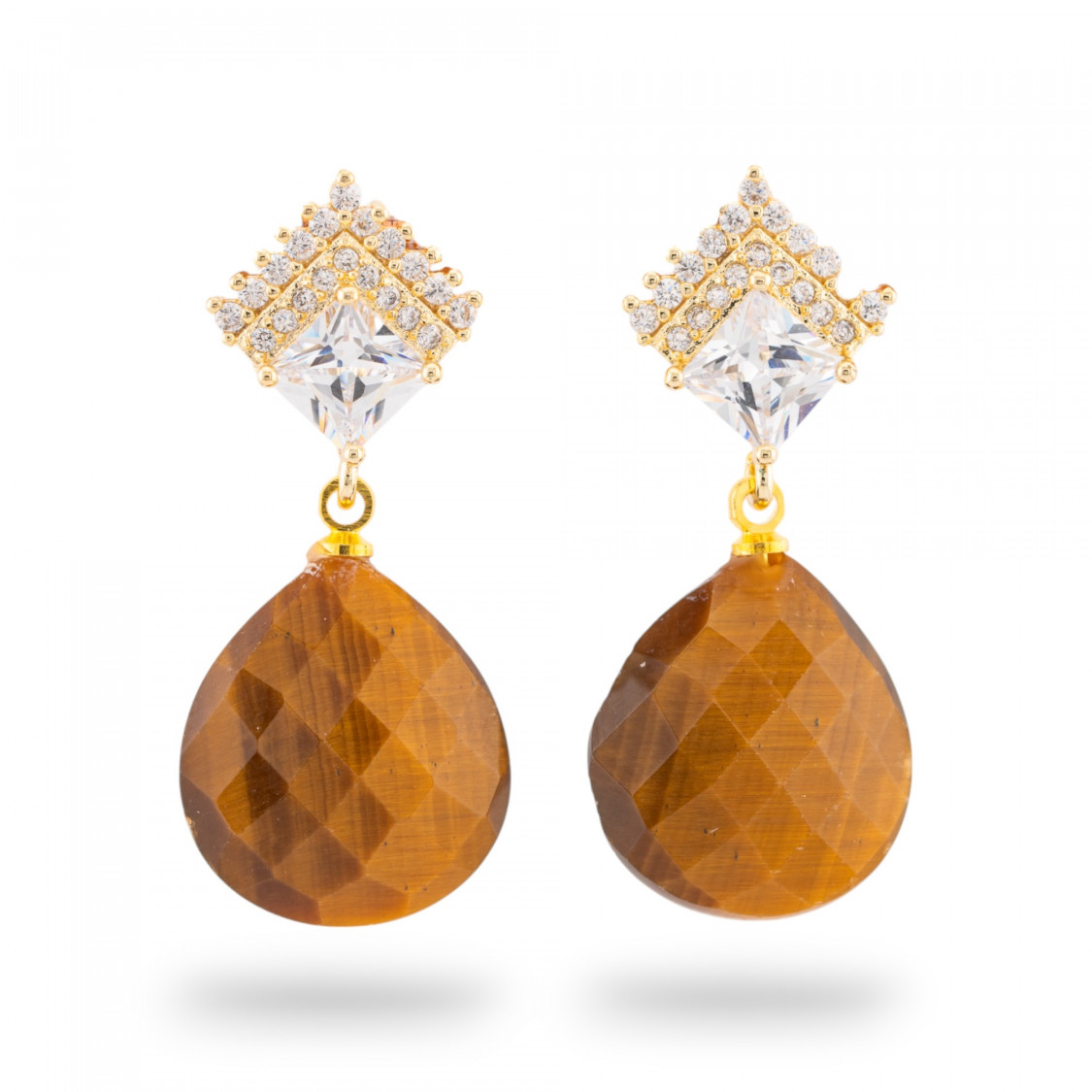 Bronze-Ohrstecker mit Halbedelsteinen, 16 x 38 mm, goldenes Tigerauge-ORECCHINI MADE WITH STYLE | Worldofjewel.com