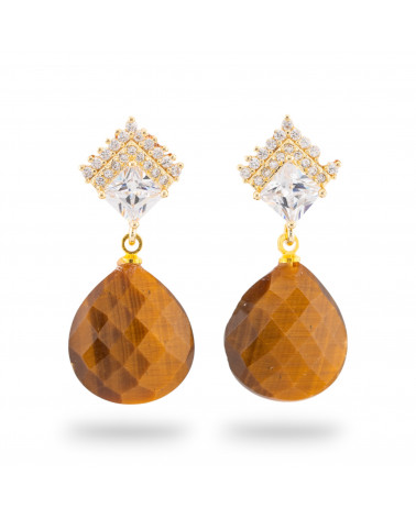 Bronze-Ohrstecker mit Halbedelsteinen, 16 x 38 mm, goldenes Tigerauge-ORECCHINI MADE WITH STYLE | Worldofjewel.com