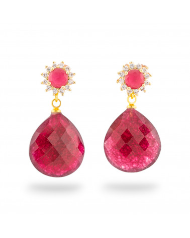 Bronze Stud Earrings With Hard Stones 16x38mm Gold Plated Red Ruby-ORECCHINI MADE WITH STYLE | Worldofjewel.com