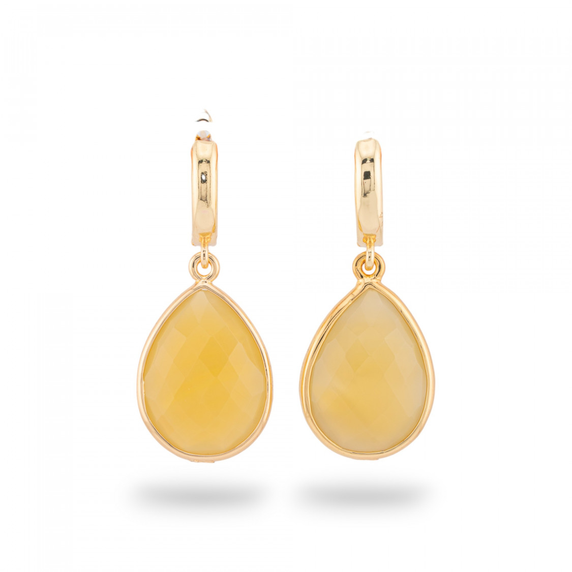 Orecchini Perno Di Bronzo Con Pietre Dure Incastonate Gocce Dorato Giallo-ORECCHINI MADE WITH STYLE | Worldofjewel.com
