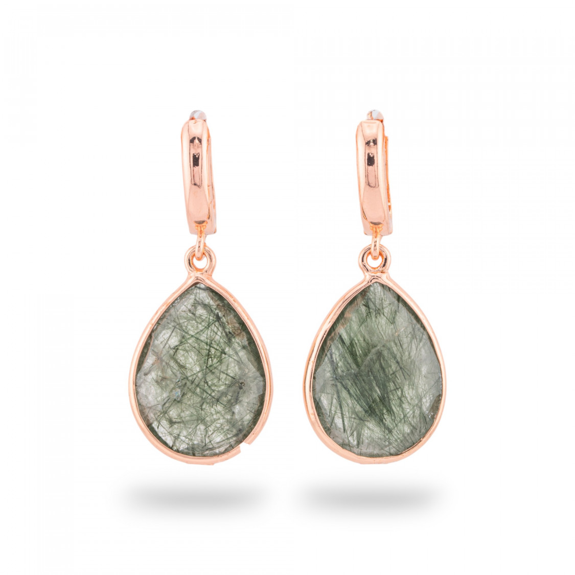 Pendientes de bronce con piedras semipreciosas engastadas con gotas de oro rosa rutilado verde-ORECCHINI MADE WITH STYLE | Worldofjewel.com