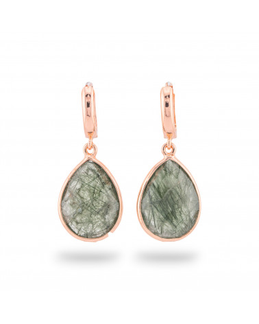 Pendientes de bronce con piedras semipreciosas engastadas con gotas de oro rosa rutilado verde-ORECCHINI MADE WITH STYLE | Worldofjewel.com