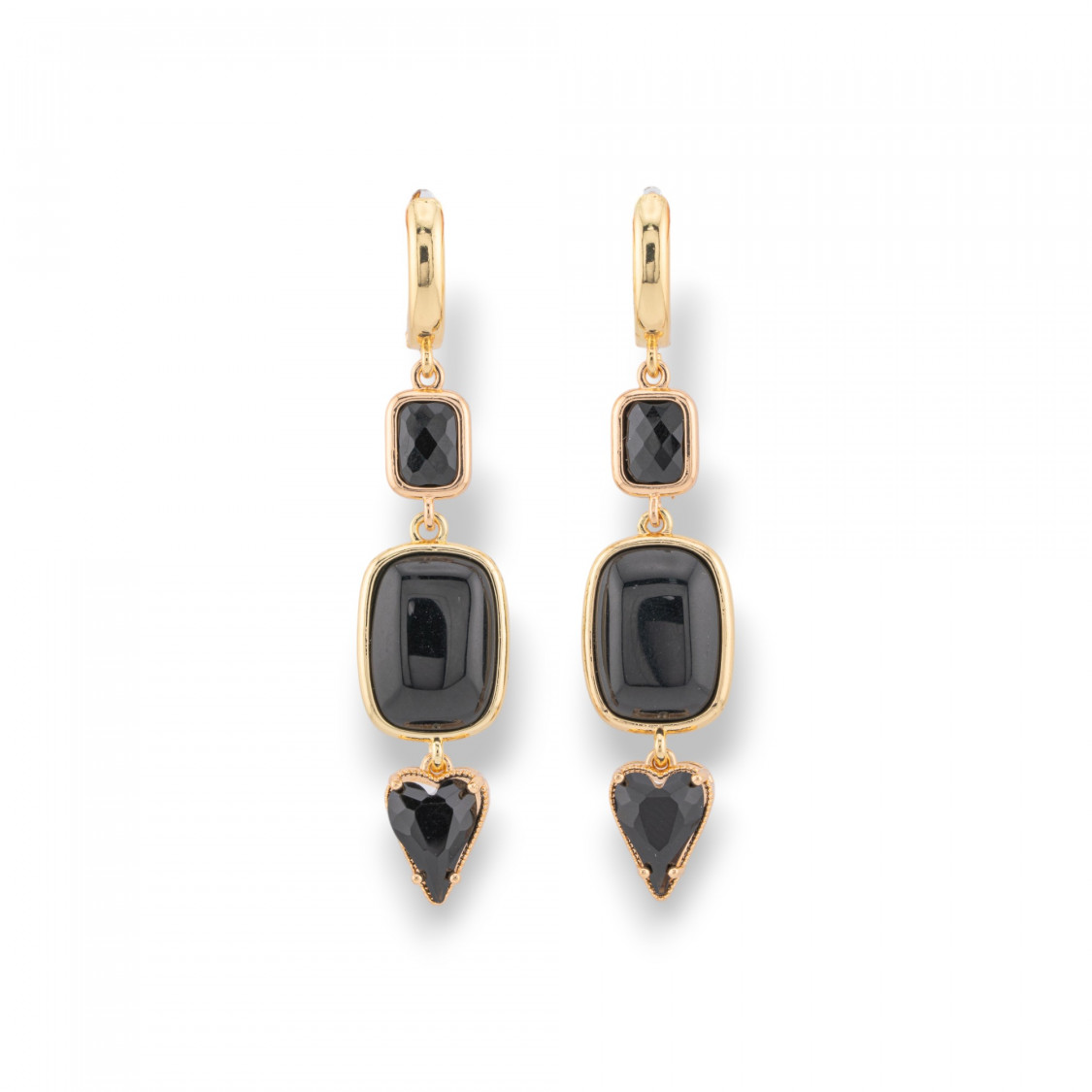 Boucles D'oreilles Puces Bronze Avec Zircons Et Oeil De Chat 14x65mm Doré Noir-BRONZE CRISTAL | Worldofjewel.com