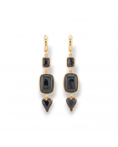 Boucles D'oreilles Puces Bronze Avec Zircons Et Oeil De Chat 14x65mm Doré Noir-BRONZE CRISTAL | Worldofjewel.com