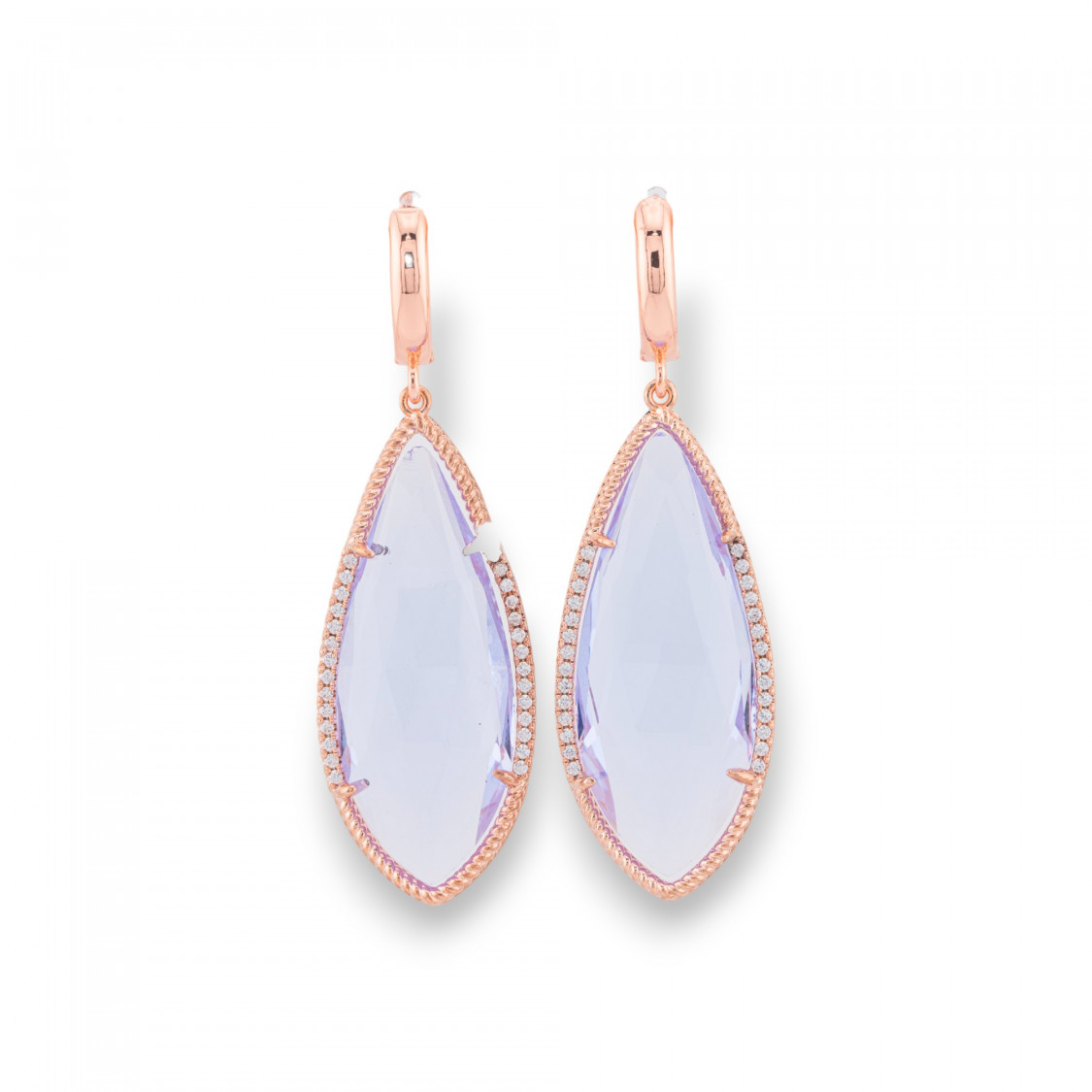Orecchini Perno Di Bronzo Con Zirconi e Pietre Dure Gocce Incastonate Oro Rosa Lilla-BRONZO CRYSTAL | Worldofjewel.com