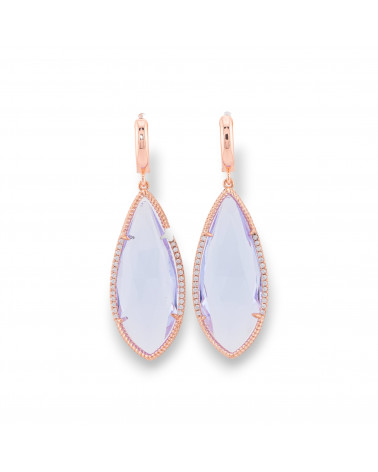 Orecchini Perno Di Bronzo Con Zirconi e Pietre Dure Gocce Incastonate Oro Rosa Lilla-BRONZO CRYSTAL | Worldofjewel.com