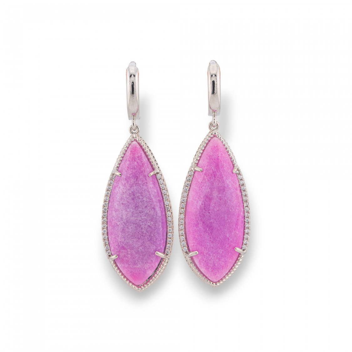 Boucles d'oreilles tiges en bronze avec zircons et pierres semi-précieuses serties gouttes lavande rhodiée-BRONZE CRISTAL | Worldofjewel.com
