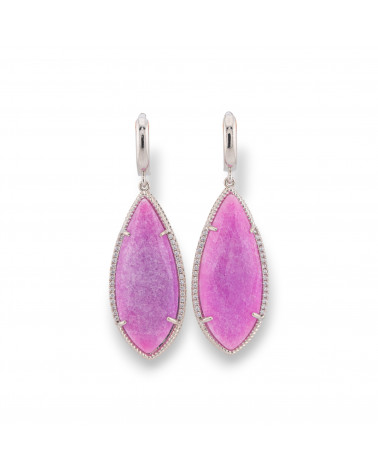 Boucles d'oreilles tiges en bronze avec zircons et pierres semi-précieuses serties gouttes lavande rhodiée-BRONZE CRISTAL | Worldofjewel.com