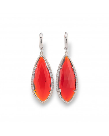 Bronze-Ohrstecker mit Zirkonen und Halbedelstein-Tropfen, eingefasst in rotes Rhodium-KRISTALLBRONZE | Worldofjewel.com