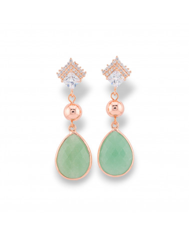 Bronze-Ohrstecker mit Zirkonen und Halbedelsteinen, eingefasst in Aventurin aus Roségold-KRISTALLBRONZE | Worldofjewel.com