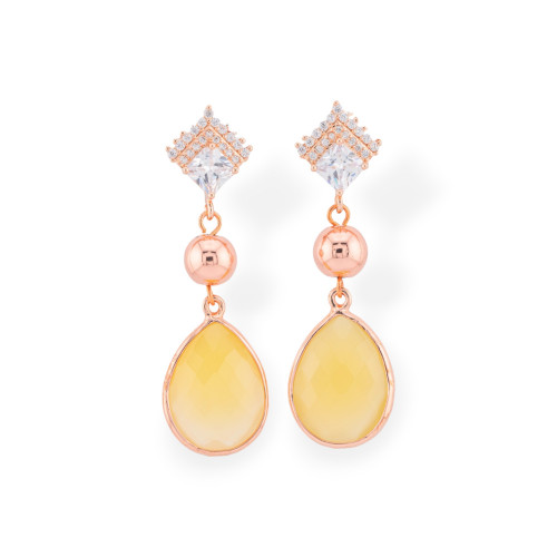 Boucles d'oreilles clous en bronze avec zircons et pierres semi-précieuses serties en or rose et jaune-BRONZE CRISTAL | Worldofjewel.com