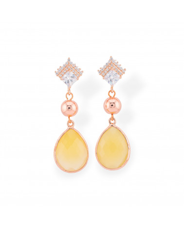 Orecchini Perno Di Bronzo Con Zirconi e Pietre Dure Incastonate Oro Rosa Agata Gialla-BRONZO CRYSTAL | Worldofjewel.com