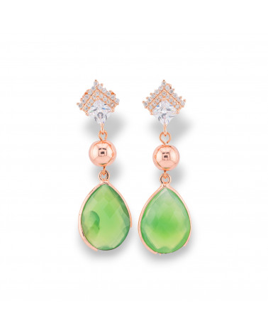Bronze-Ohrstecker mit Zirkonen und Halbedelsteinen, gefasst in Roségold und Grün-KRISTALLBRONZE | Worldofjewel.com