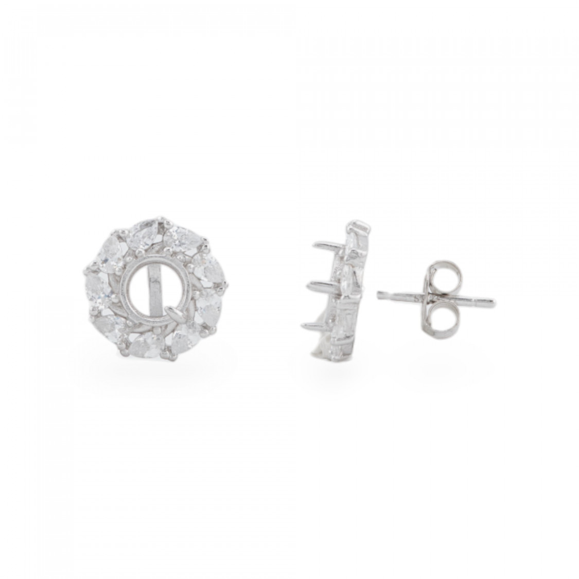 925 Silver Earring Base With Bezel 11mm Outer 5.5mm Inner 2 Pairs Rhodium Plated-925 SILVER BASES | Worldofjewel.com