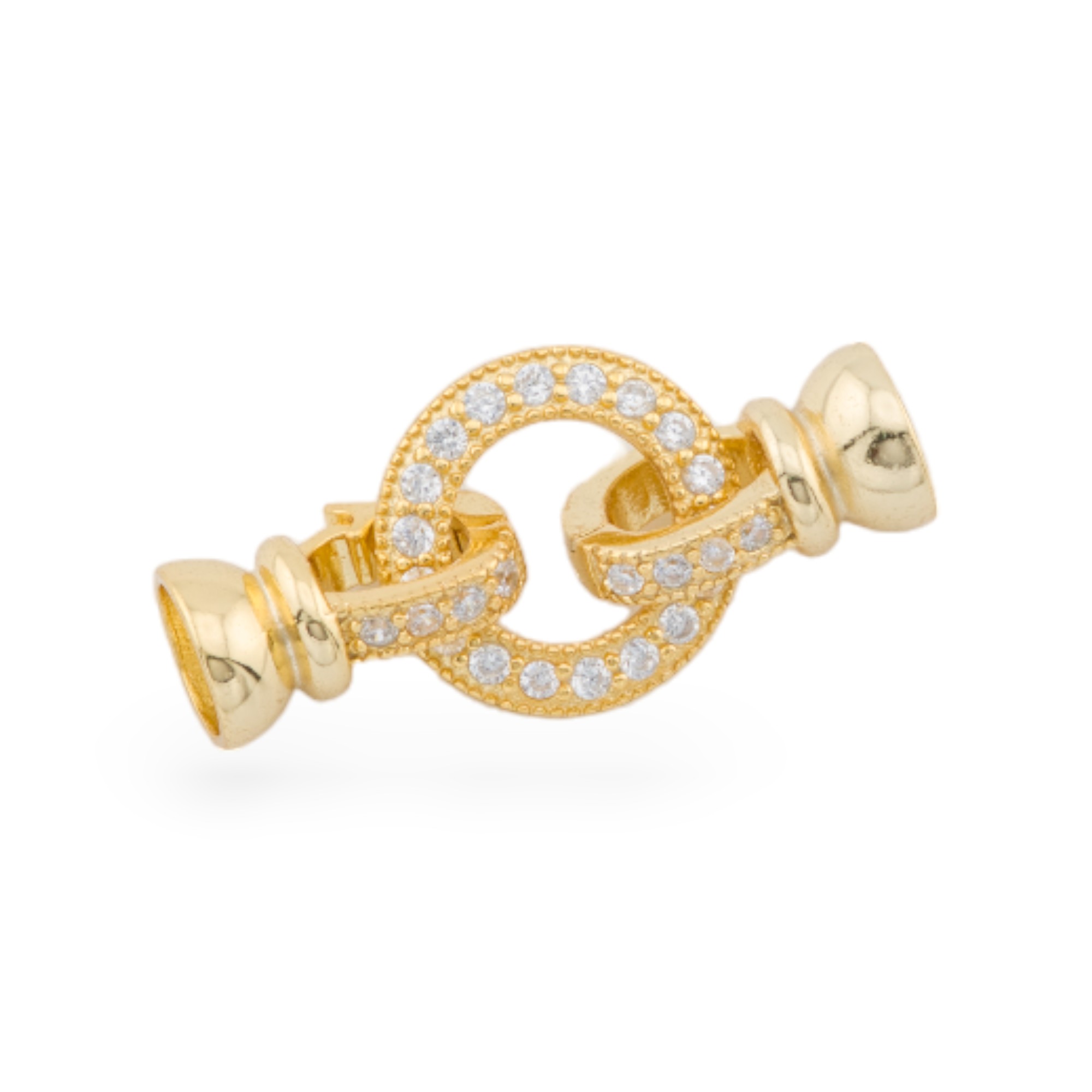 Chiusura Di Argento 925 Con Zirconi Tondo 14x30mm Con Coppette da 7,5mm 1pz Dorato
