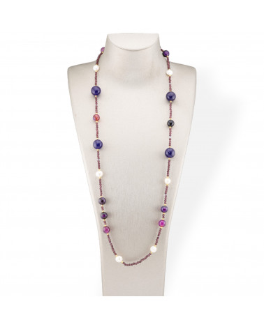 Bijoux Charleston Collier de cristaux CZ avec pierres semi-précieuses et perles de rivière avec hématite 90 cm agate violette-CONCEPTION ITALIE | Worldofjewel.com