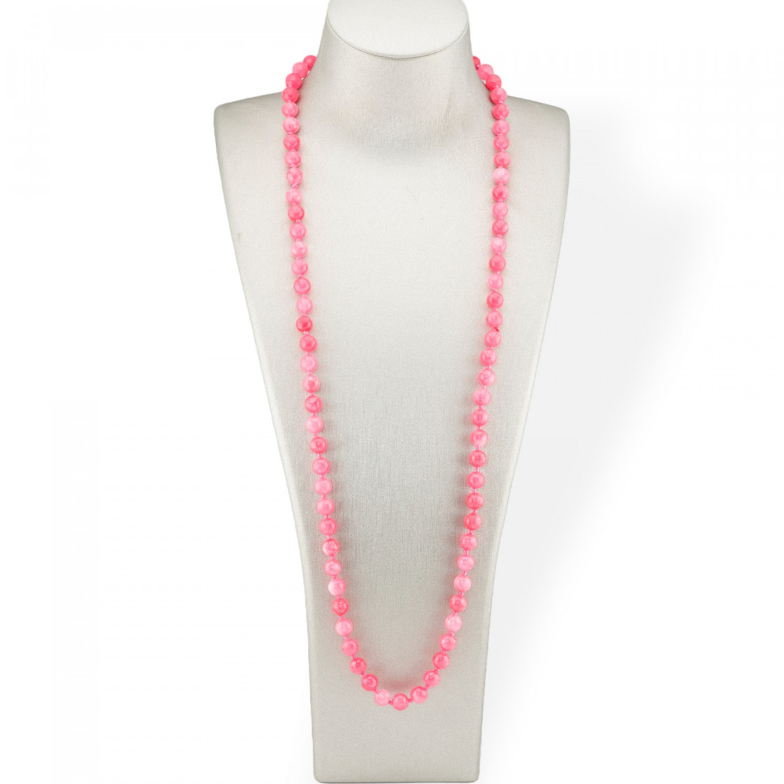 Charlestone Necklace 8mm Knotted Stones 120cm Light Red Jade-HARD STONES NECKLACE | Worldofjewel.com