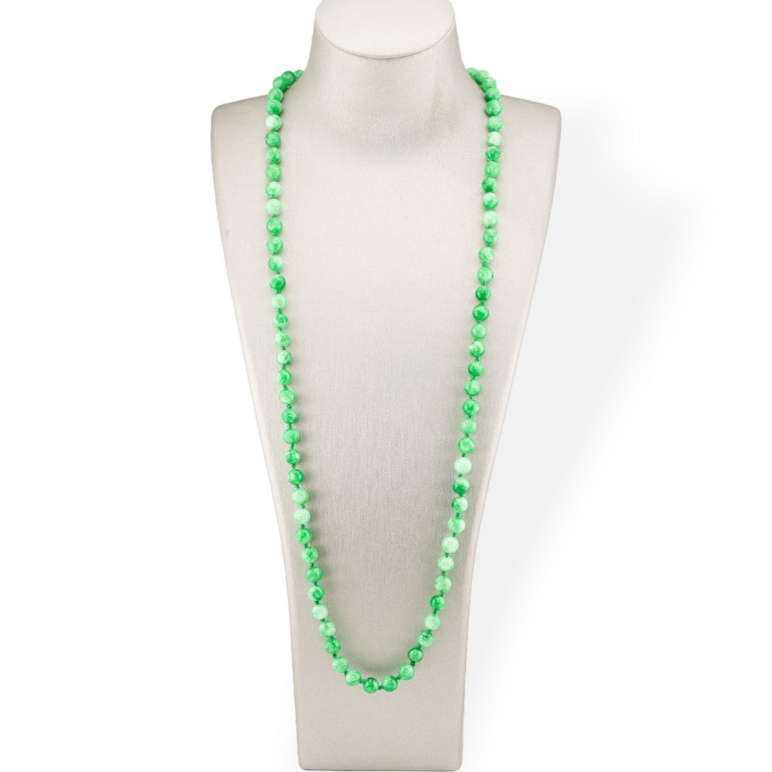 Collana Bijoux Charlestone Di Pietre Dure 8mm Annodate 120cm Giada Verde Chiaro-COLLANE DI PIETRE DURE | Worldofjewel.com